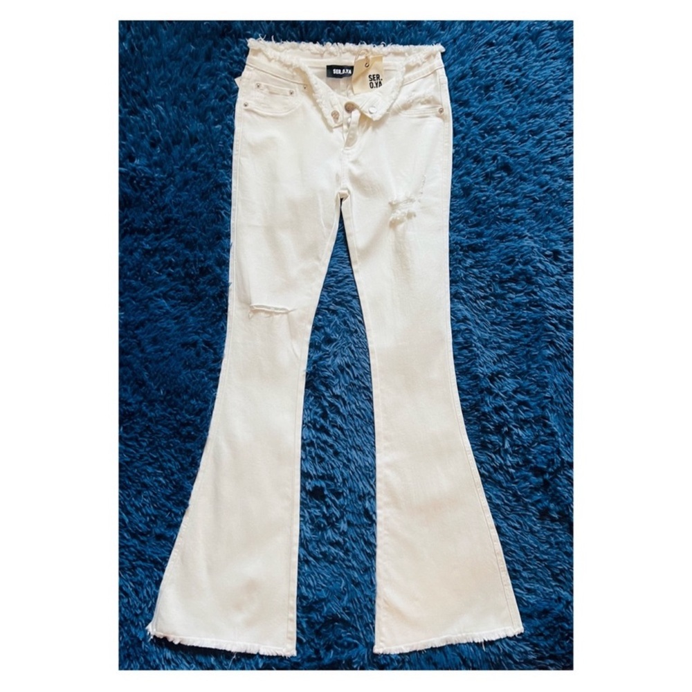New! NWT SER.O.YA OLIVIA Distressed Frayed Mid Rise Flare Jeans - Picture 8 of 12